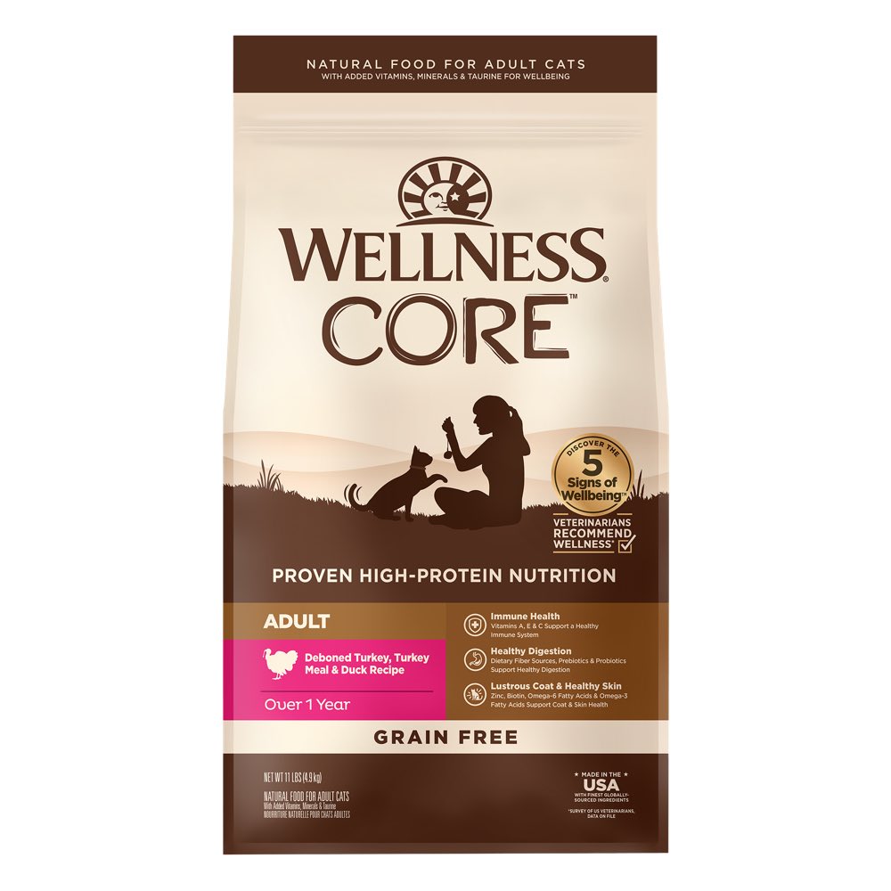 "Wellness CORE Adult Turkey, Turkey Meal & Duck Grain-Free Dry Cat Food"