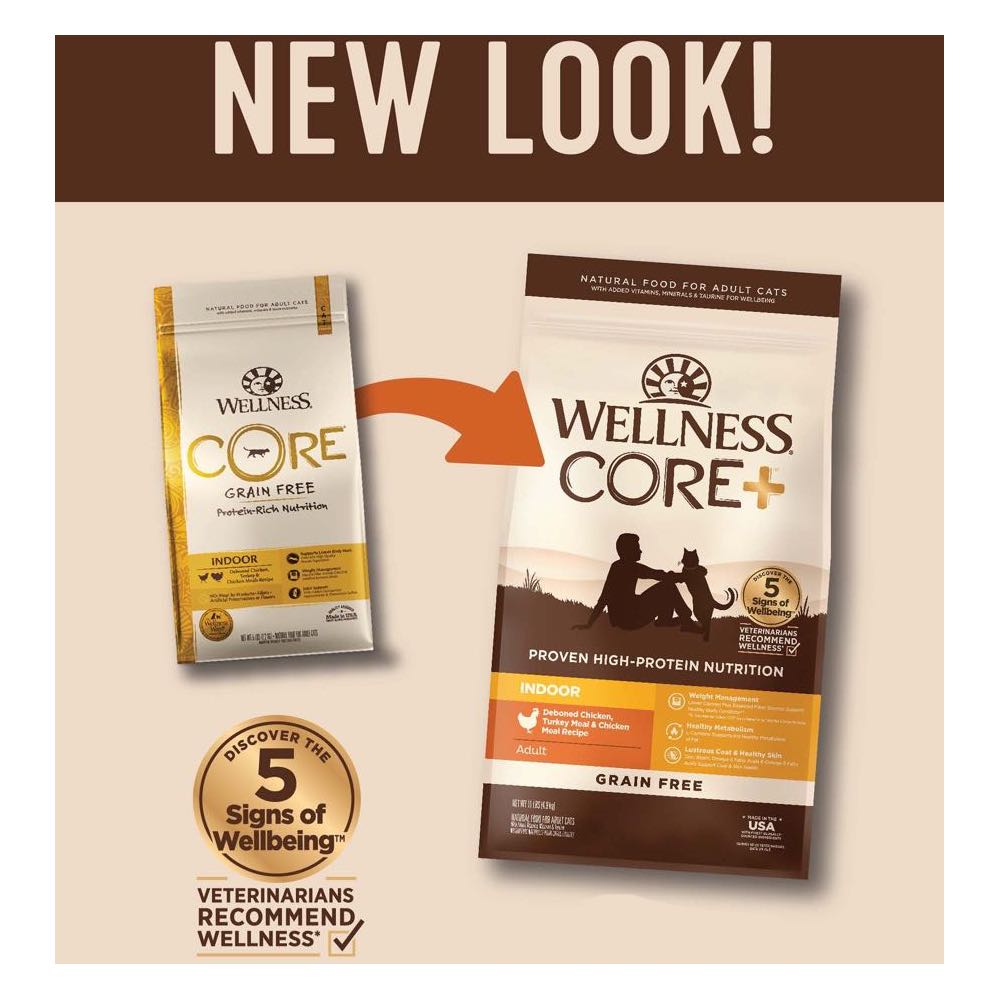 "'FREE TREATS': Wellness CORE+ Indoor Chicken, Turkey & Chicken Meal Indoor Formula Dry Cat Food"