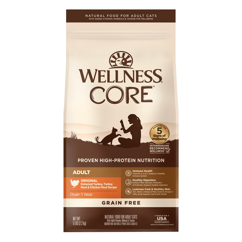 "'FREE TREATS': Wellness CORE Original Deboned Turkey, Turkey Meal & Chicken Meal Grain-Free Adult Dry Cat Food"