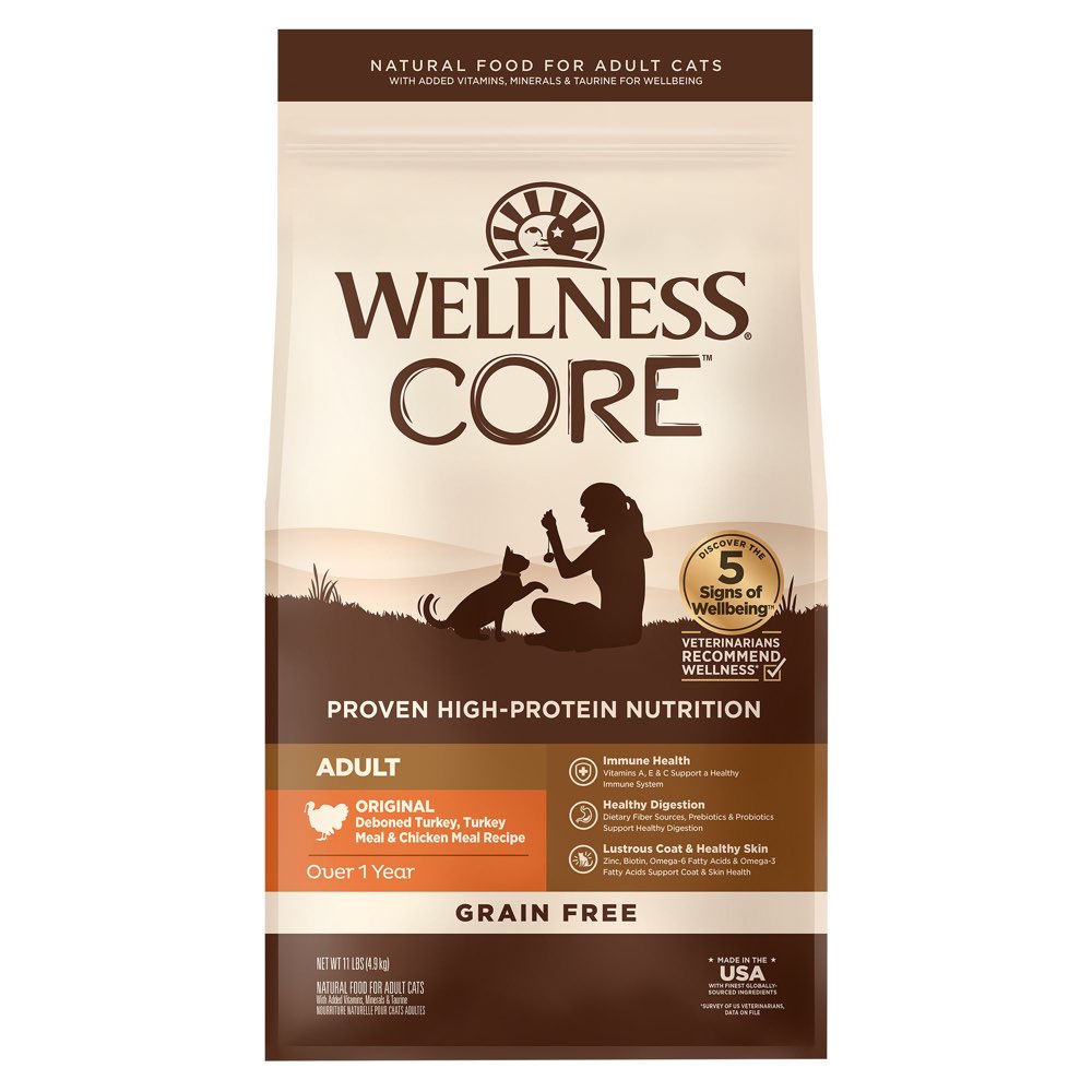"'FREE TREATS': Wellness CORE Original Deboned Turkey, Turkey Meal & Chicken Meal Grain-Free Adult Dry Cat Food"