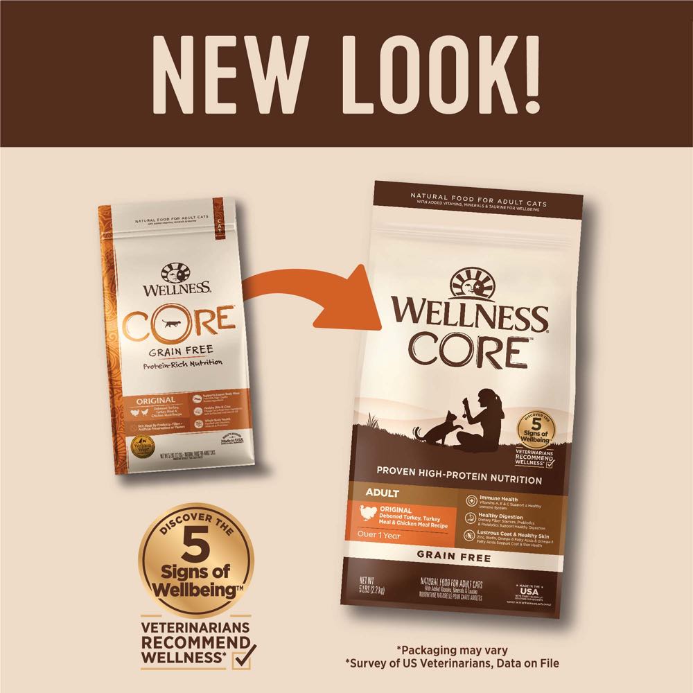 "'FREE TREATS': Wellness CORE Original Deboned Turkey, Turkey Meal & Chicken Meal Grain-Free Adult Dry Cat Food"