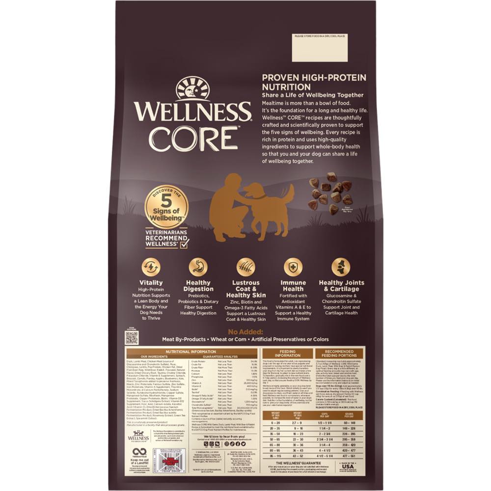'FREE TREATS': Wellness Core Grain-Free Wild Game Formula Dry Dog Food