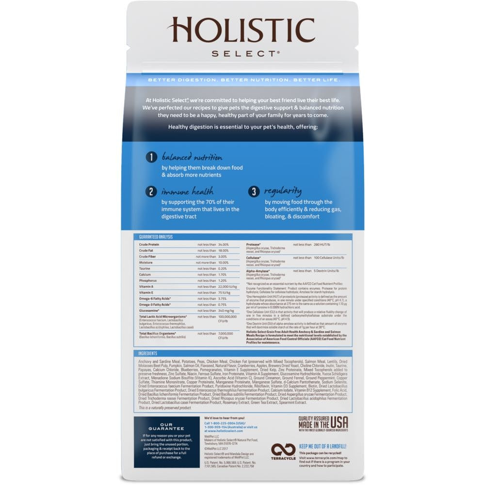 "Holistic Select Adult Health Anchovy, Sardine & Salmon Meal Grain-Free Dry Cat Food"