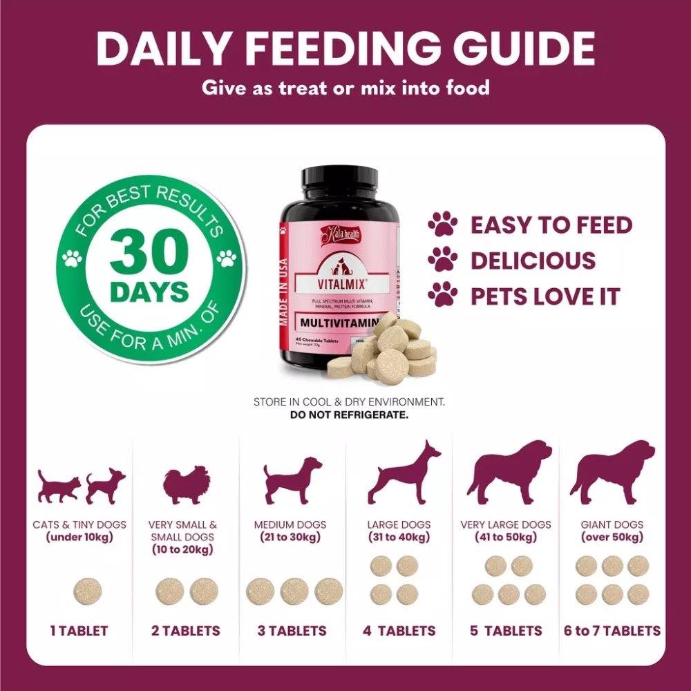 "Kala Health Vitalmix For Dogs And Cats Full Spectrum Multi Vitamin, Mineral, Protein Supplement"
