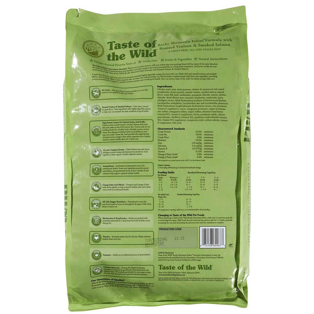 'BUNDLE DEAL/FREE TREATS': Taste Of The Wild Rocky Mountain Roasted Venison & Smoke-Flavored Salmon Grain-Free Dry Cat Food