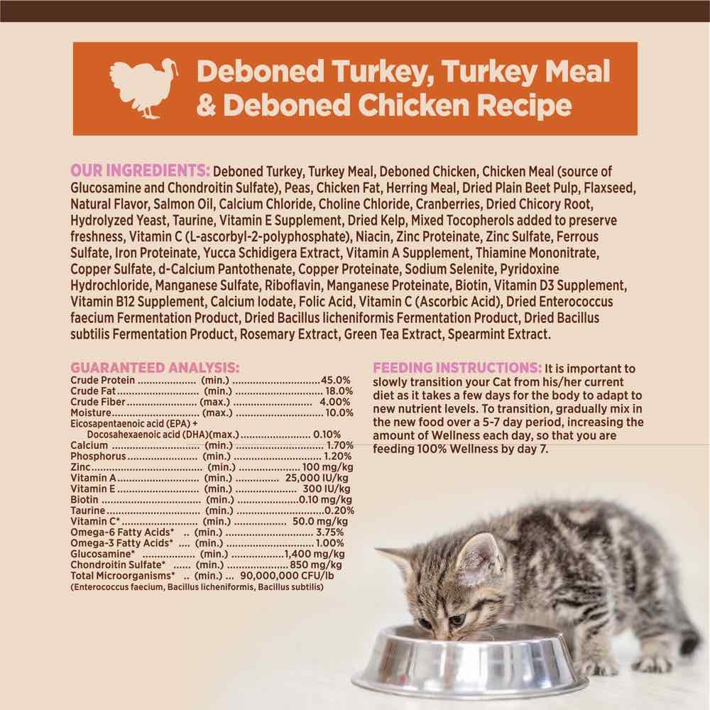 "'FREE CANNED FOOD': Wellness CORE Kitten Deboned Turkey, Turkey Meal & Deboned Chicken Grain-Free Dry Cat Food 5lb"